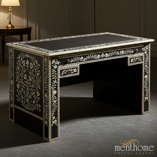 Elegant Wooden Office Desk with Chevron Inlay | Luxury Handmade Desk