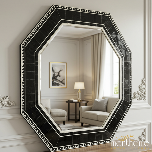 Octagonal Black and White Decorative Wall Mirror | Luxury Handmade Mirror
