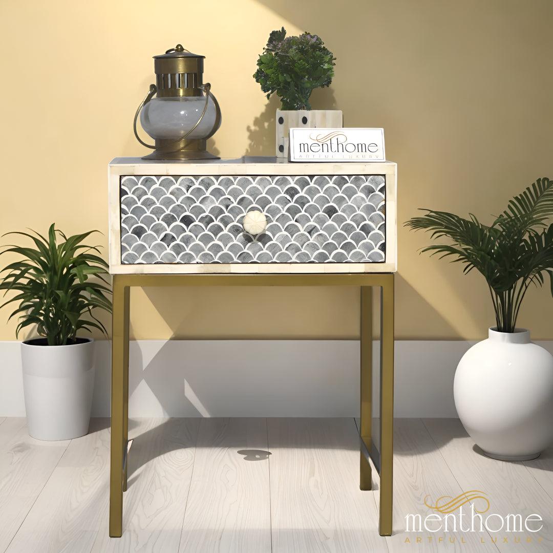 Antique furniture Bone inlay one drawer Nightstand | Luxury Handmade Bedside Table