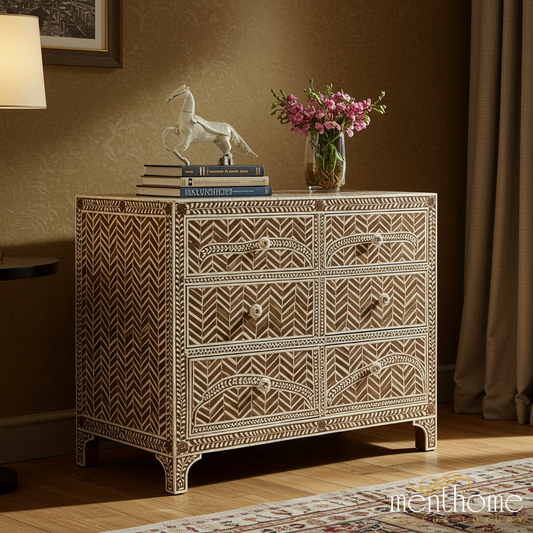 Handcrafted Wooden Inlay Chest of Drawers | Luxury Handmade Chest of Drawer