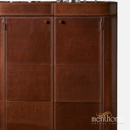 Modern Leather Bar Cabinet - Chic and Functional Liquor Organizer | Luxury Handmade Bar Cabinet