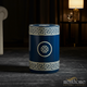 Blue Decorative inlay Garden Stool with Greek Key Pattern | Luxury Handmade Stool