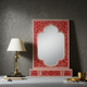 Handcrafted Red Floral Inlaid Table Mirror | Luxury Handmade Mirror
