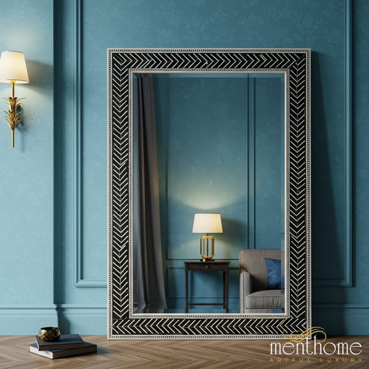 Large Decorative Black and White Patterned Wall Mirror | Luxury Handmade Mirror