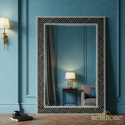 Large Decorative Black and White Patterned Wall Mirror | Luxury Handmade Mirror