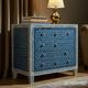 Blue Inlaid Hexagonal Pattern Wooden Dresser | Luxury Handmade Chest of Drawer