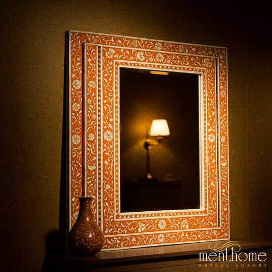 Decorative Floral Pattern Wooden Frame Mirror | Luxury Handmade Mirror