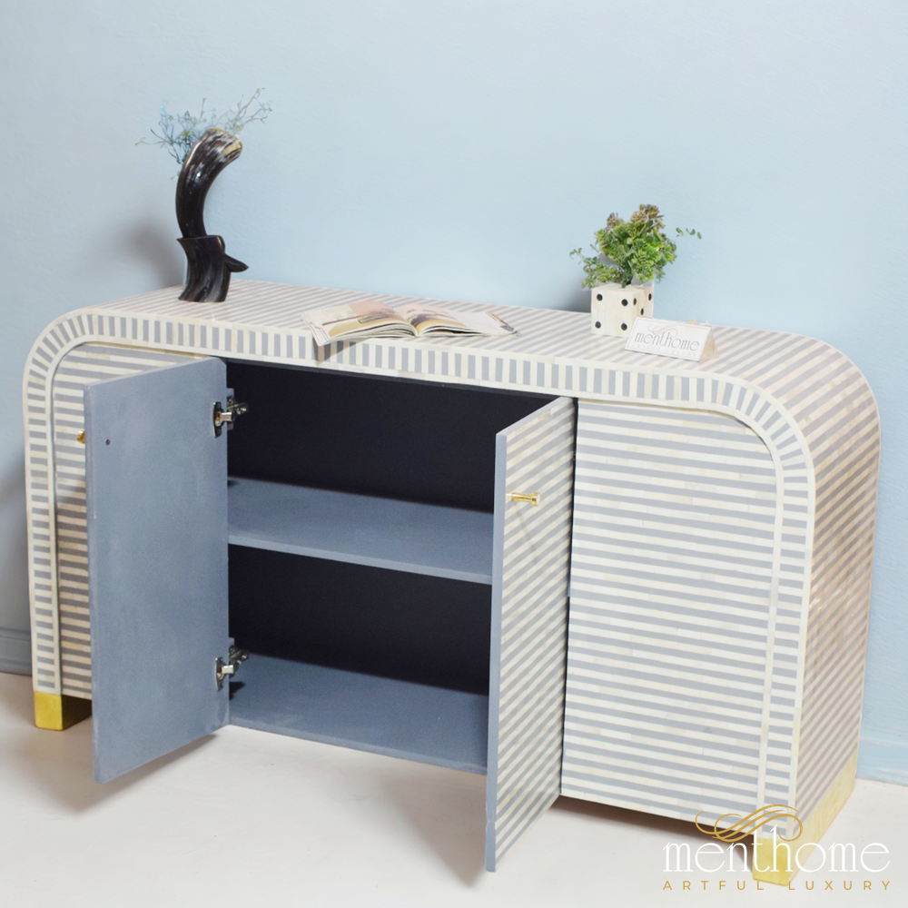 Grey Curved Waterfall 2 door Cabinet | Luxury Handmade Cabinet