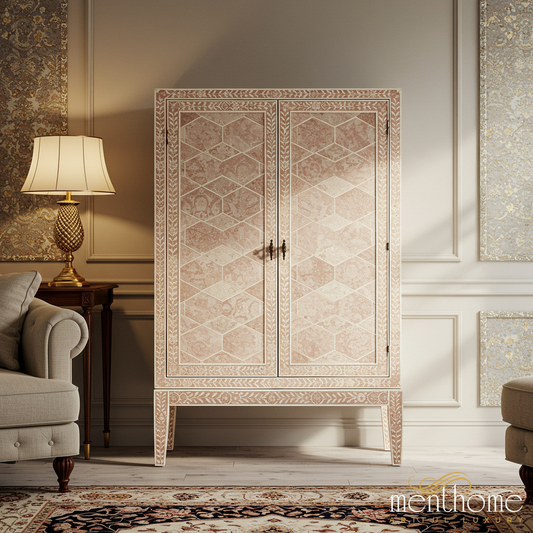 Elegant Handcrafted Geometric Wooden Cabinet | Luxury Handmade Cabinet