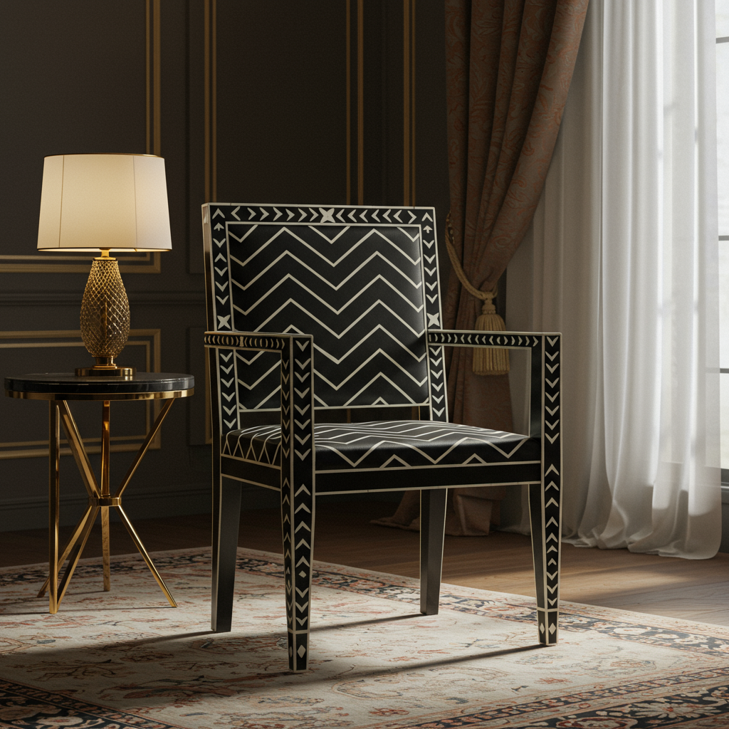 Luxury Black Inlay Armchair with Geometric Patterns | Luxury Handmade Chair