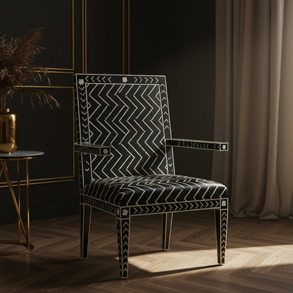 Black and Ivory Geometric Inlay Chair | Luxury Handmade Chair