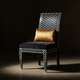Inlay Chevron Pattern Accent Chair with Golden Velvet Cushion | Luxury Handmade Chair