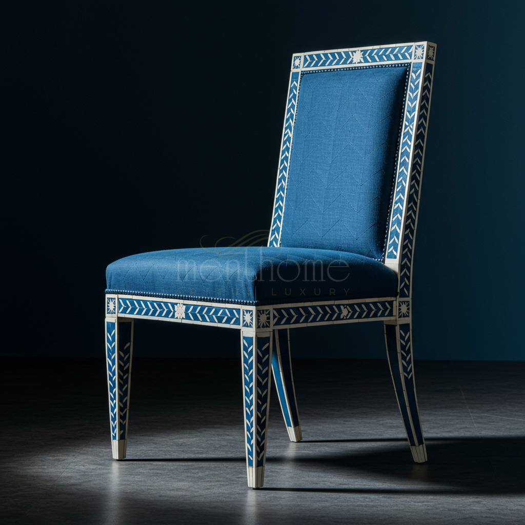 Indian Inlay Blue Inlay Blue Upholstered Chair | Luxury Handmade Chair – Menthome India