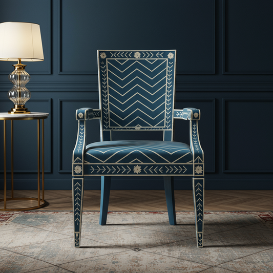 Inlay Chair with Handcrafted Geometric and Floral Motifs | Luxury Handmade Chair