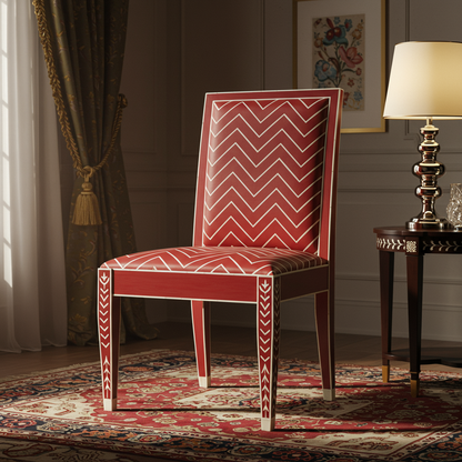 Inlay Chevron Pattern Upholstered Chair | Luxury Handmade Chair