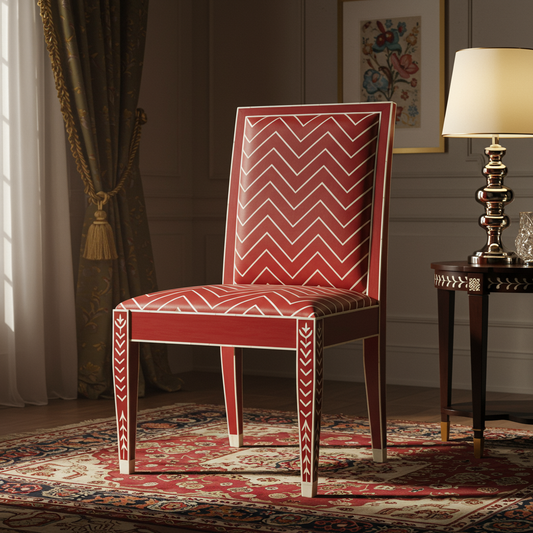 Inlay Chevron Pattern Upholstered Chair | Luxury Handmade Chair