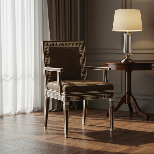 Luxury Inlay Armchair with Greek Key Detailing | Luxury Handmade Chair