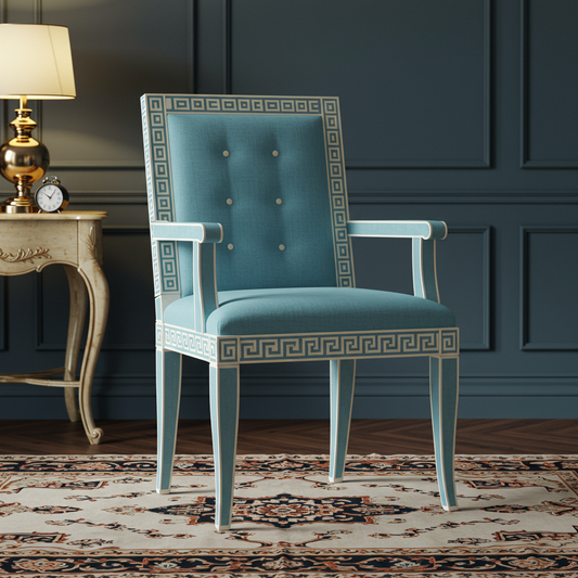 Inlay Chair with Classic Greek Key Design | Luxury Handmade Chair