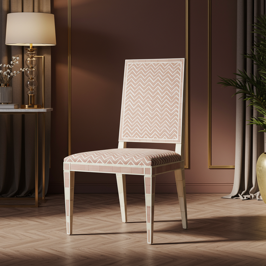 Inlay Chevron Pattern Upholstered Chair | Luxury Handmade Chair