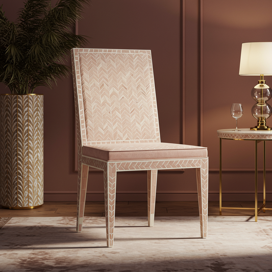 Elegant Inlay Pattern Upholstered Chair | Luxury Handmade Chair