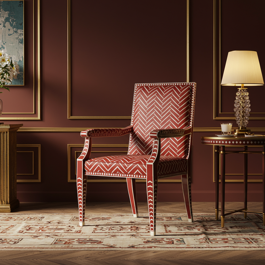 Luxury Inlay Wooden Armchair with Geometric Pattern | Luxury Handmade Chair