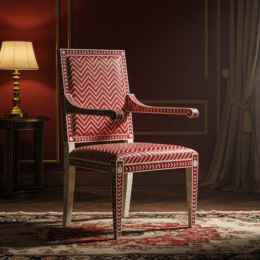 Inlay Chair with Red Chevron Pattern | Luxury Handmade Chair