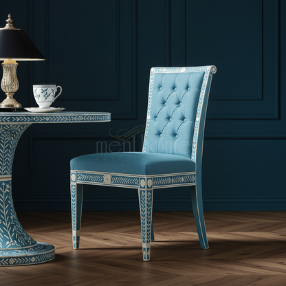 Inlay Tufted Blue Upholstered Chair | Luxury Handmade Chair