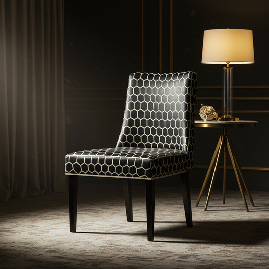 Inlay Black Hexagon Pattern Accent Chair | Luxury Handmade Chair
