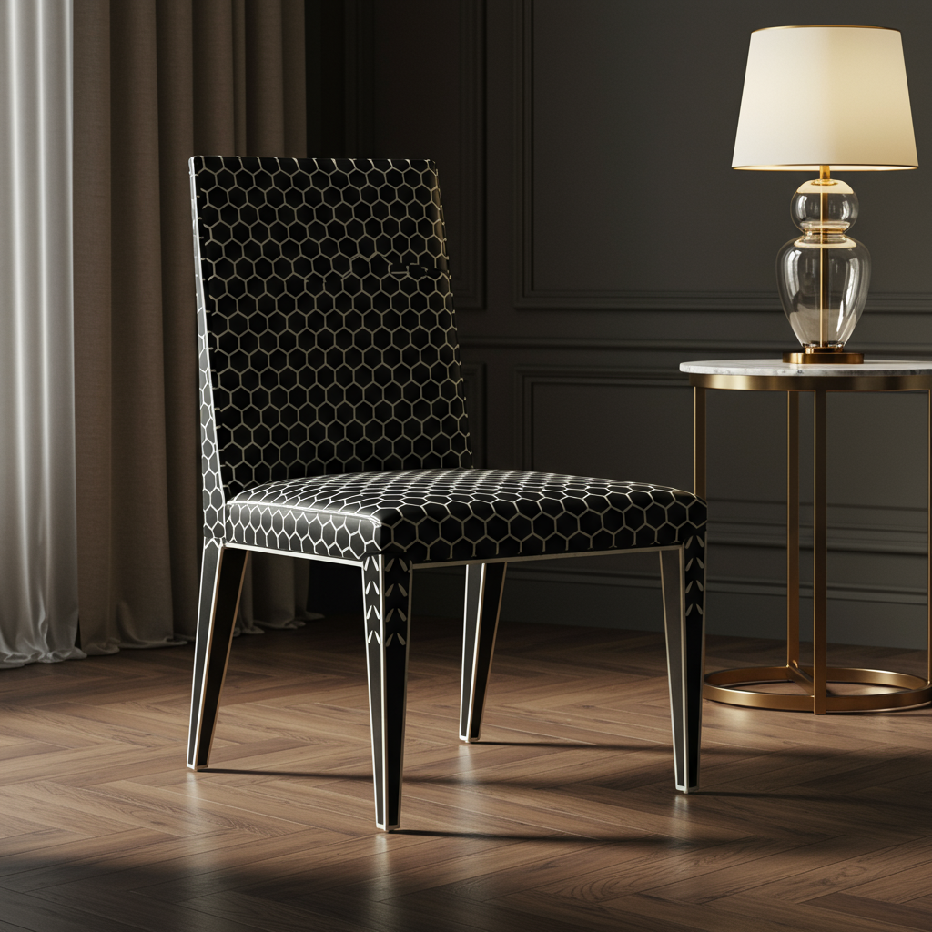 Luxury Black Inlay Chair with Hexagonal Pattern | Luxury Handmade Chair