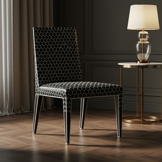 Luxury Black Inlay Chair with Hexagonal Pattern | Luxury Handmade Chair