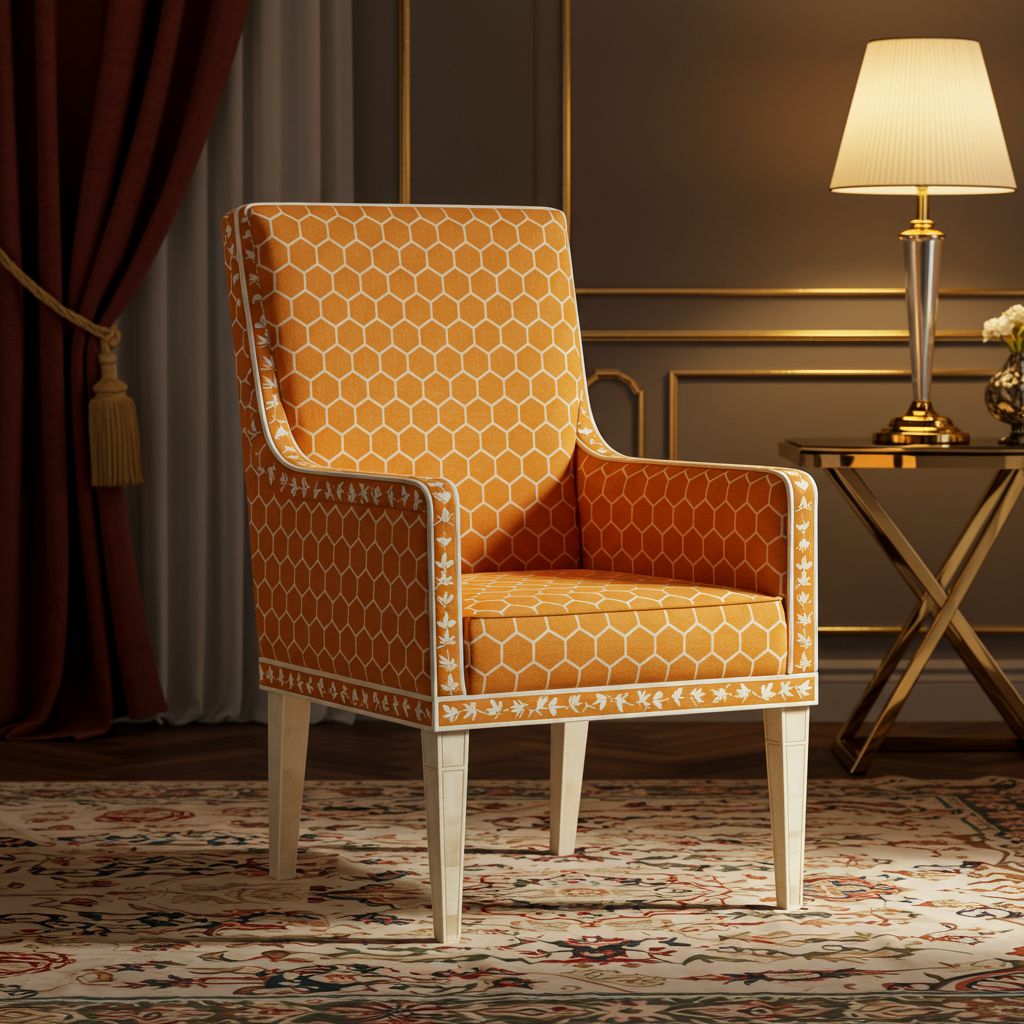 Luxury Inlay Armchair in Honeycomb Orange | Luxury Handmade Chair