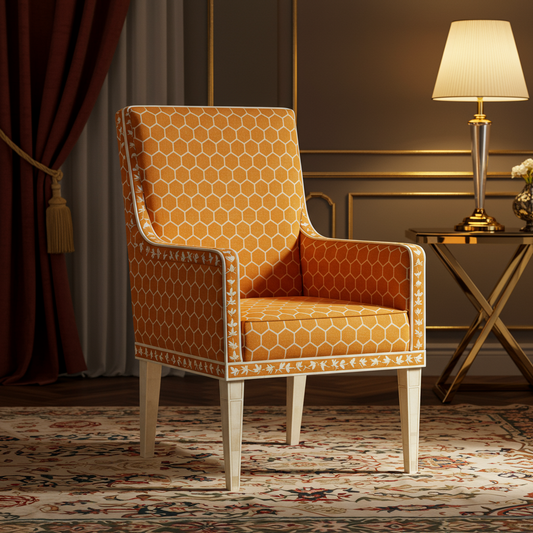 Luxury Inlay Armchair in Honeycomb Orange | Luxury Handmade Chair