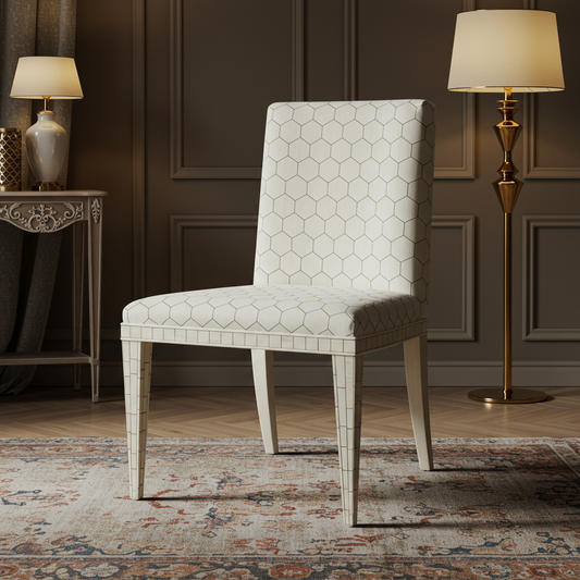 Inlay Hexagonal Pattern Luxury Upholstered Chair | Luxury Handmade Chair