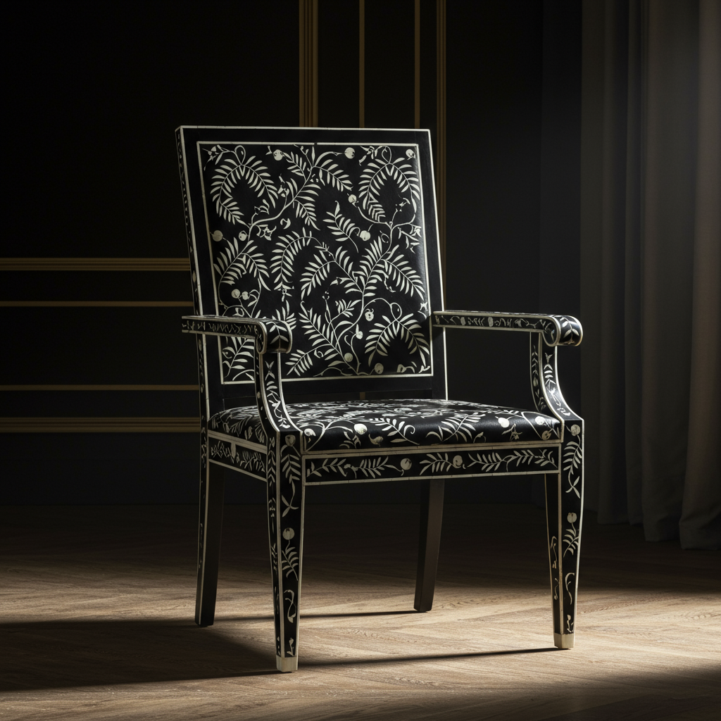 Luxury Inlay Armchair with Botanical Motif | Luxury Handmade Chair