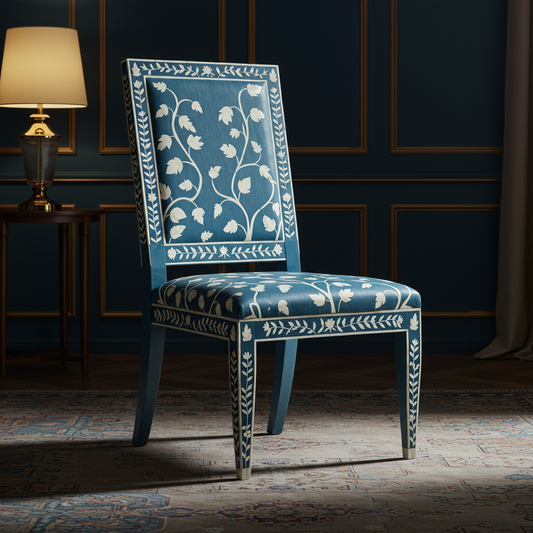 Blue Inlay Floral Pattern Chair | Luxury Handmade Chair