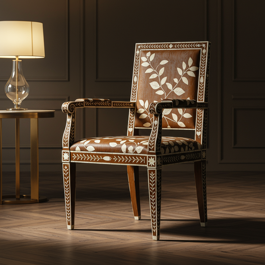 Elegant Inlay Chair with Floral Motif | Luxury Handmade Chair