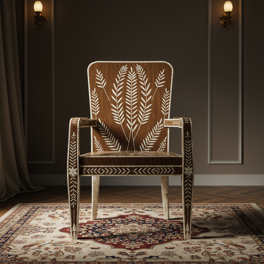 Exquisite Inlay Wooden Chair with Leaf Motif | Luxury Handmade Chair