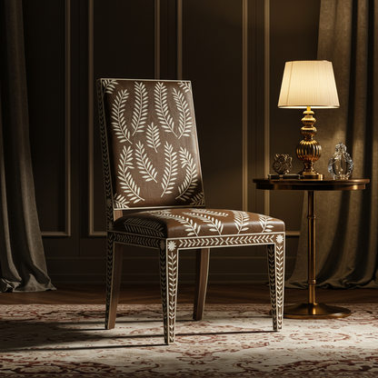 Elegantly Crafted Inlay Chair with Leaf Motif | Luxury Handmade Chair