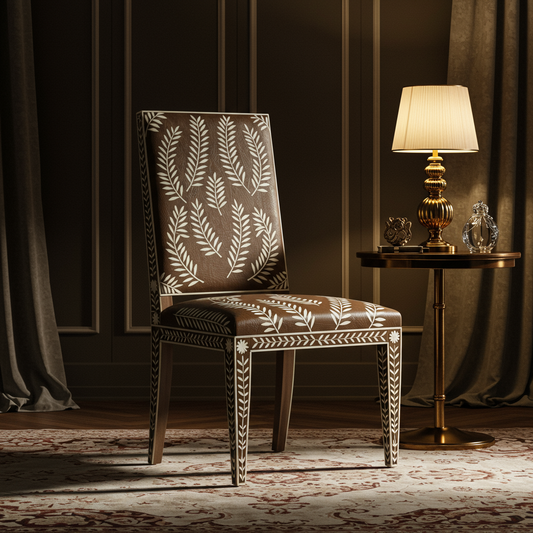 Elegantly Crafted Inlay Chair with Leaf Motif | Luxury Handmade Chair