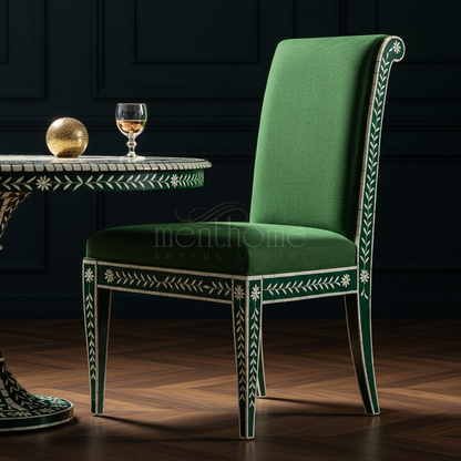 Elegant Green Inlay Chair with Floral Motifs | Luxury Handmade Chair