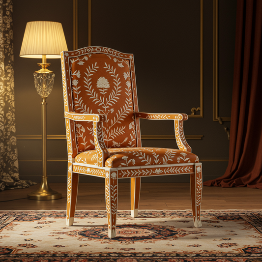 Elegant Inlay Floral Pattern Armchair | Luxury Handmade Chair
