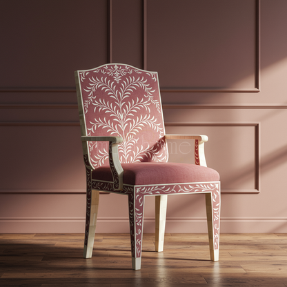 Inlay Carved Armchair with Floral Fabric | Luxury Handmade Chair