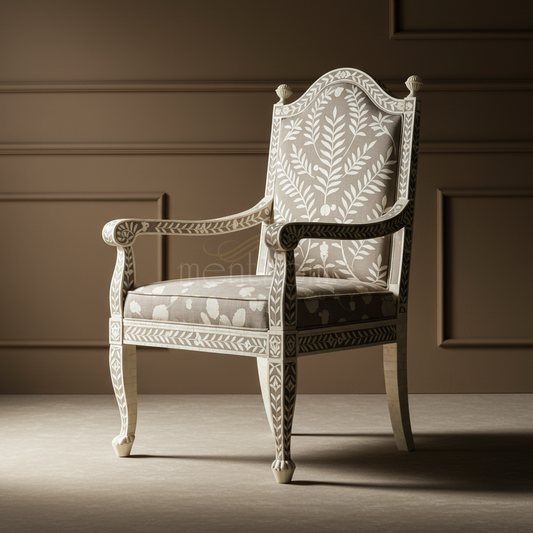 Inlay Carved Upholstered Armchair | Luxury Handmade Chair