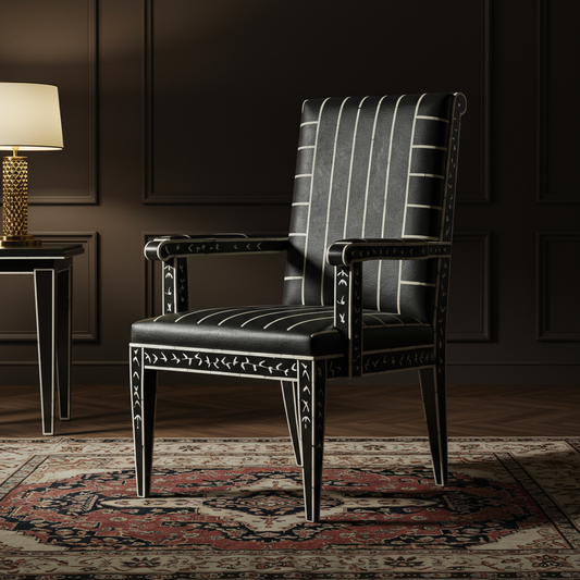 Inlay Black Leather Accent Chair | Luxury Handmade Chair