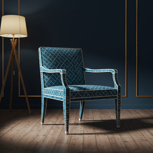 Elegant Blue Inlay Armchair | Luxury Handmade Chair