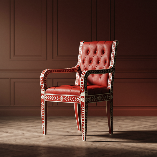 Luxurious Red Leather Inlay Armchair | Luxury Handmade Chair