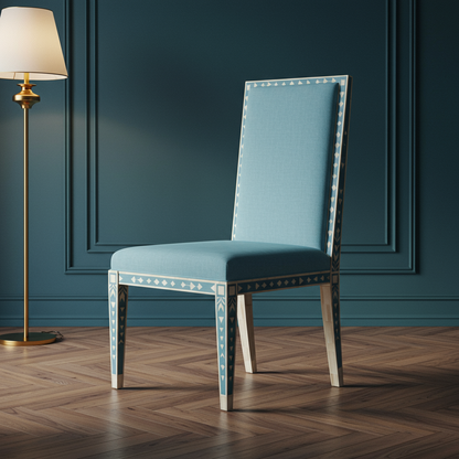 Inlay Chair with Blue Upholstery | Luxury Handmade Chair