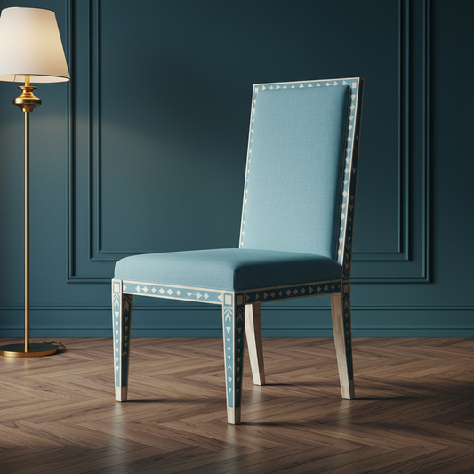 Inlay Chair with Blue Upholstery | Luxury Handmade Chair