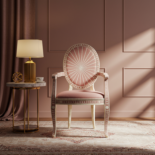 Luxury Inlay Armchair with Rose Velvet Upholstery | Luxury Handmade Chair