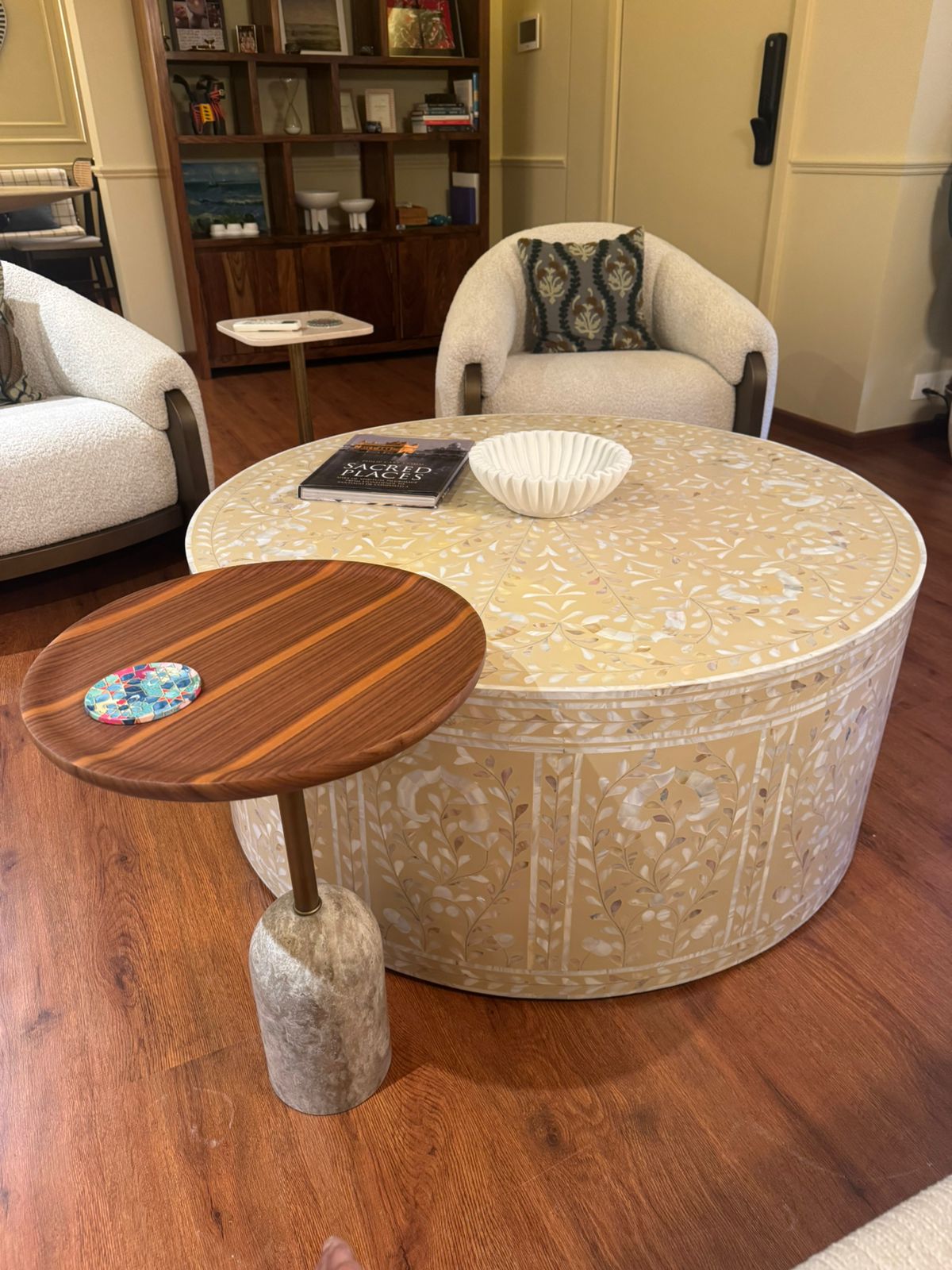 Handcrafted Bone Inlay Round Coffee Table | Luxury Handmade Coffee Table